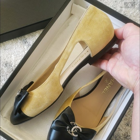 RARE Chanel CRYSTAL Leather & Suede Bow Flats size 38.5C 🎀💖😍🖤 - Picture 8 of 17